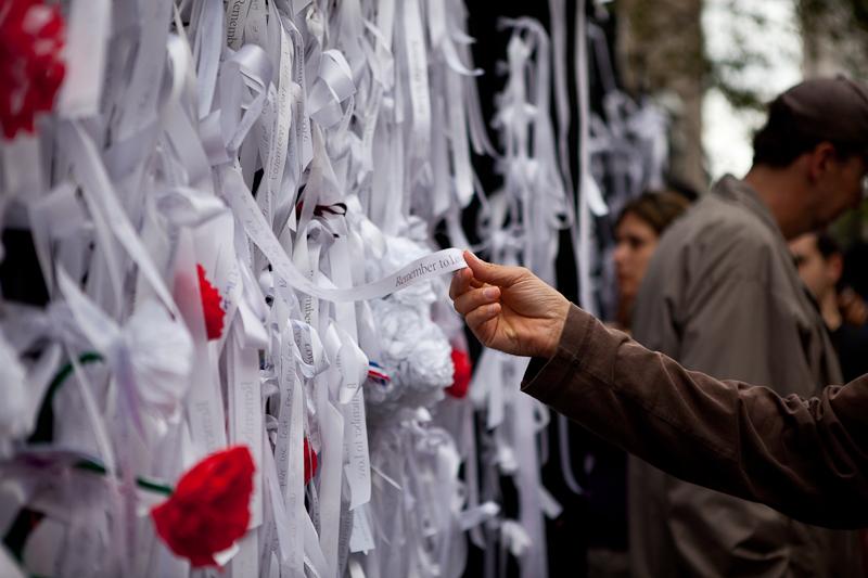People gathered at the World Trade Center site to mark the 10th anniversary of the September 11 attacks